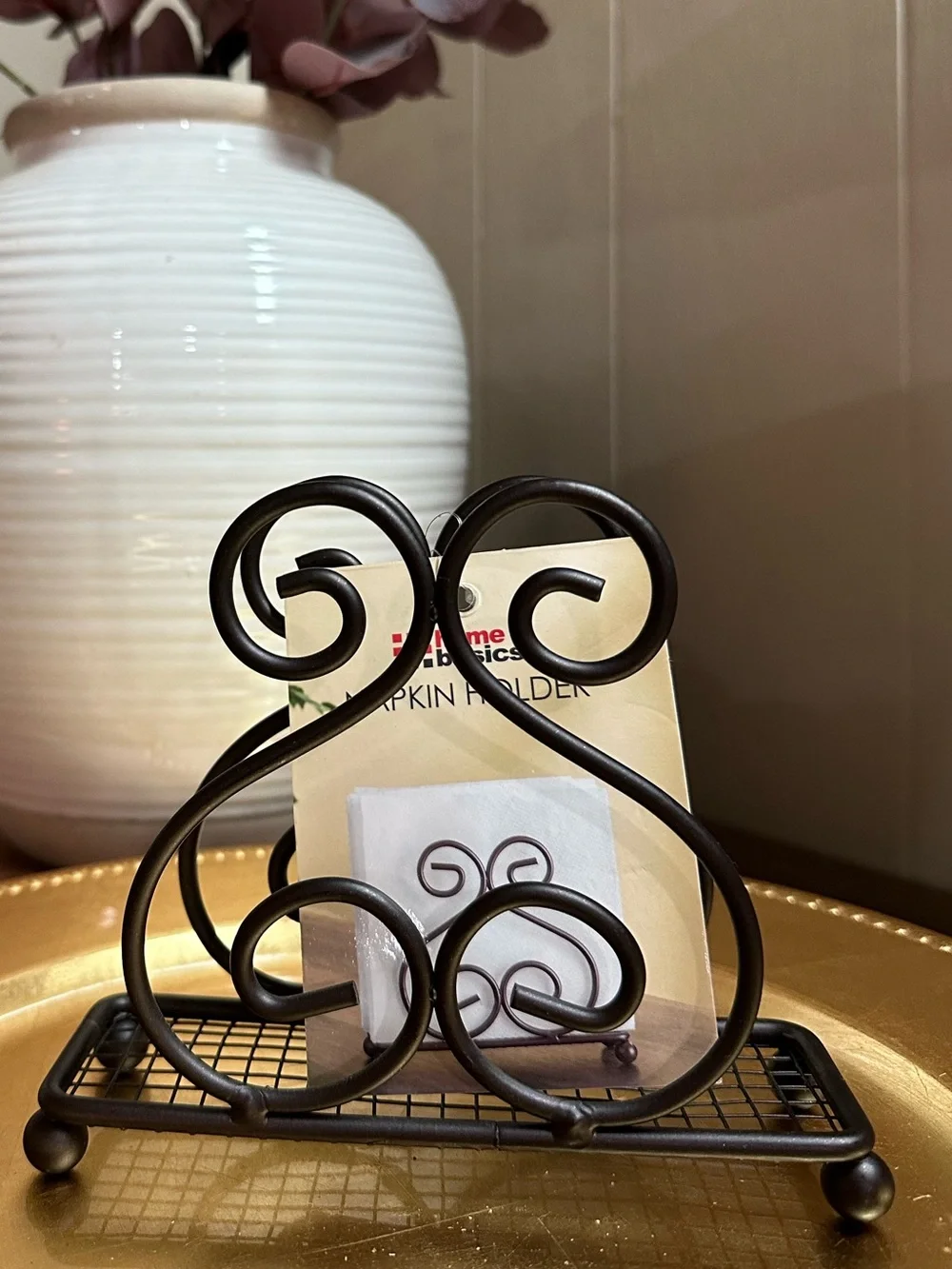 Home Basics Brown Scroll Metal Napkin & Paper Towel Set